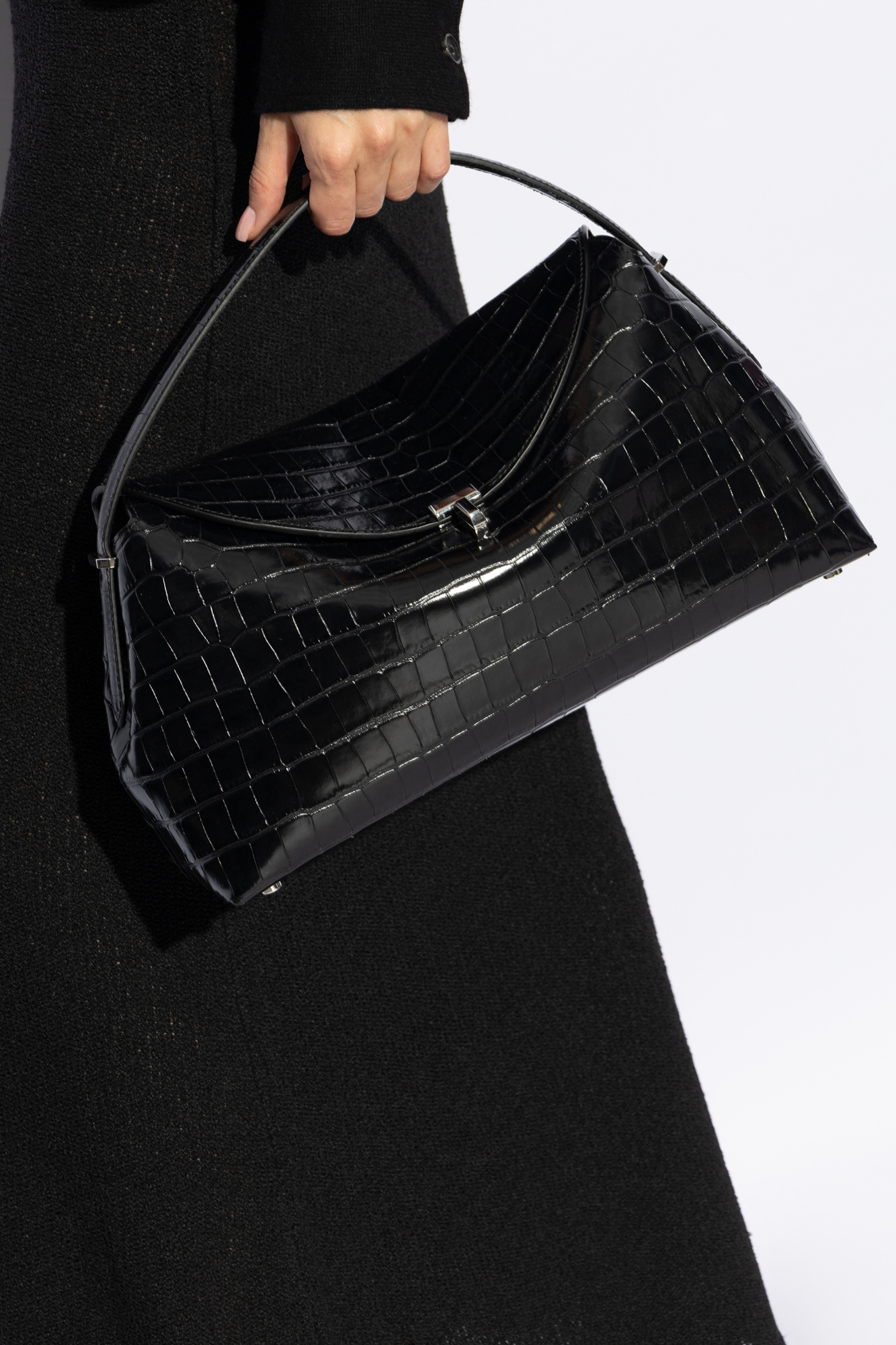 24AW new/toteme T-Lockショルダーバッグ Bag Black T-lock croco-embossed top handle black – TOTEME